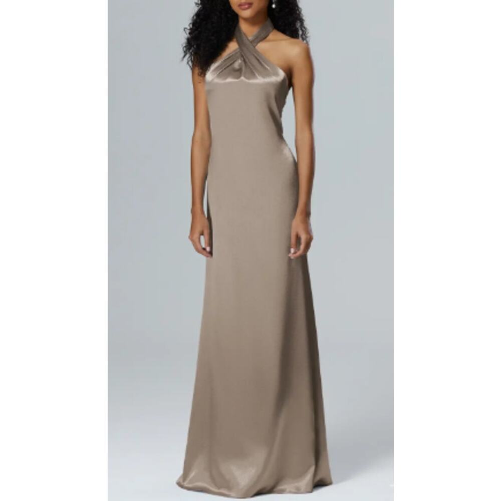 AW BRIDAL 4 S Timber Wolf Serena satin bridesmaid formal maxi dress NEW B82